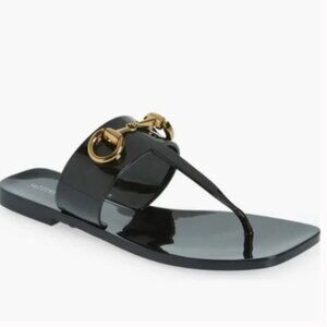 Jeffrey Campbell Women's A Lil Bit Black M Horsebit Thong Sandals Black NEW